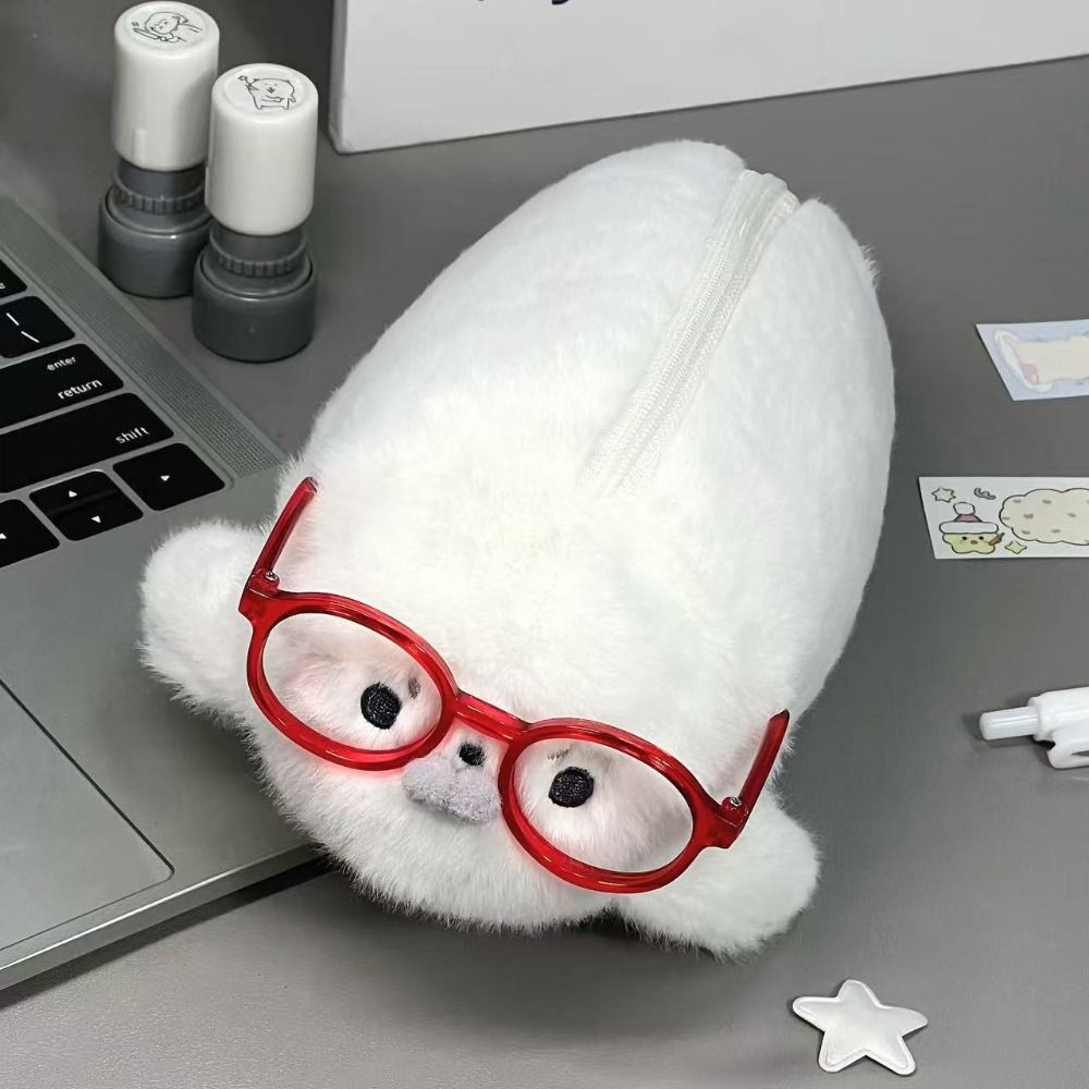Aesthetic Large Pencil Case Pouch - 재미있는 물개 인형 필통, 고급스러운 디자인,