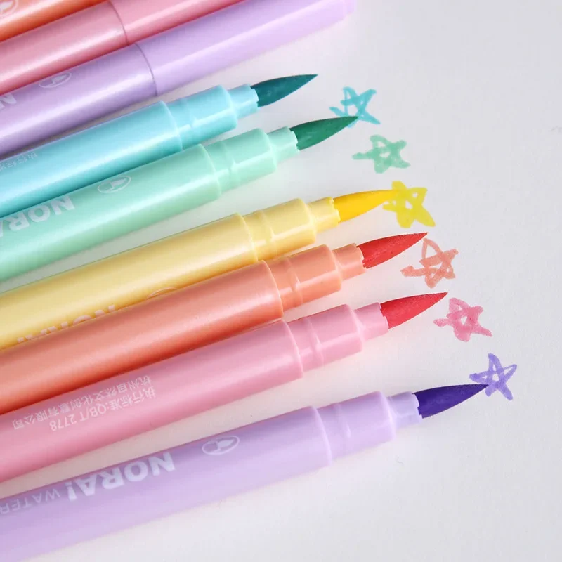 Pastel Highlighter Set Double Ended - 브러시 하이라이터 펜, 카와이 컬러 만화