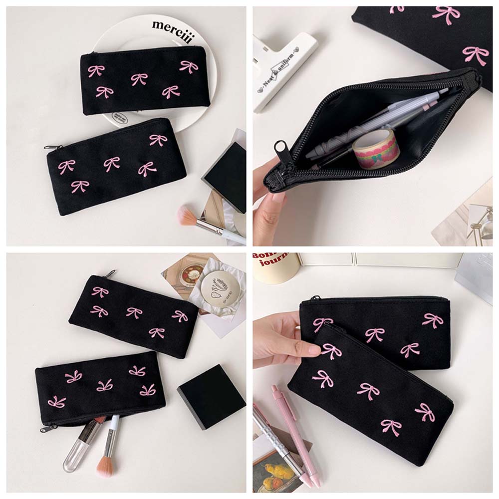 Aesthetic Large Pencil Case Pouch - 리본 보우 문구 가방 대용량 미학적