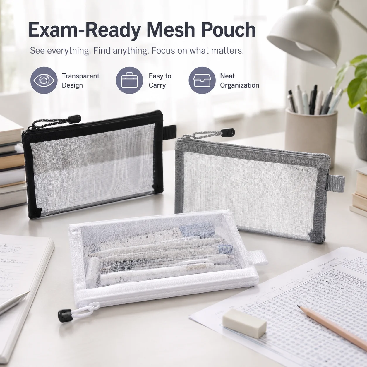 Clear Mesh Pencil Pouch For Exam - 투명 메쉬 연필 케이스 투명 지퍼
