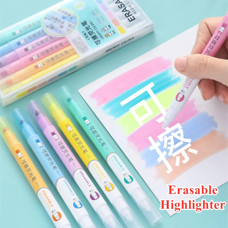 Pastel Highlighter Set Double Ended - 6 가지 색상 지울 수있는 형광펜