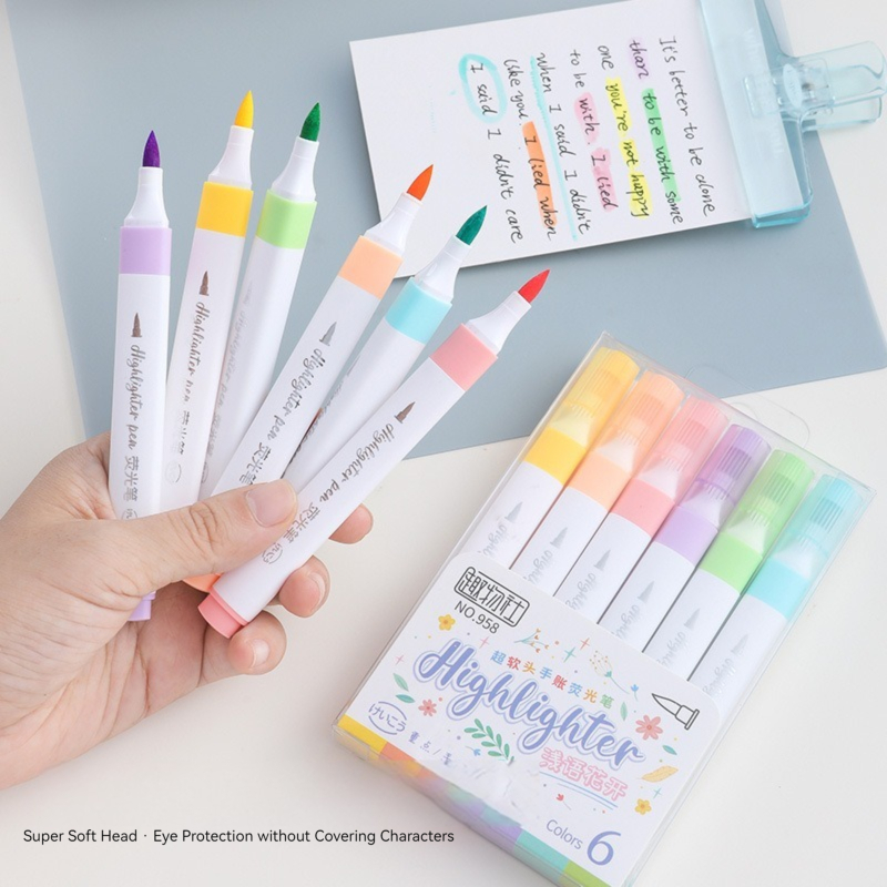 Pastel Highlighter Set Double Ended - 6 색 파스텔 컬러 형광펜 세트