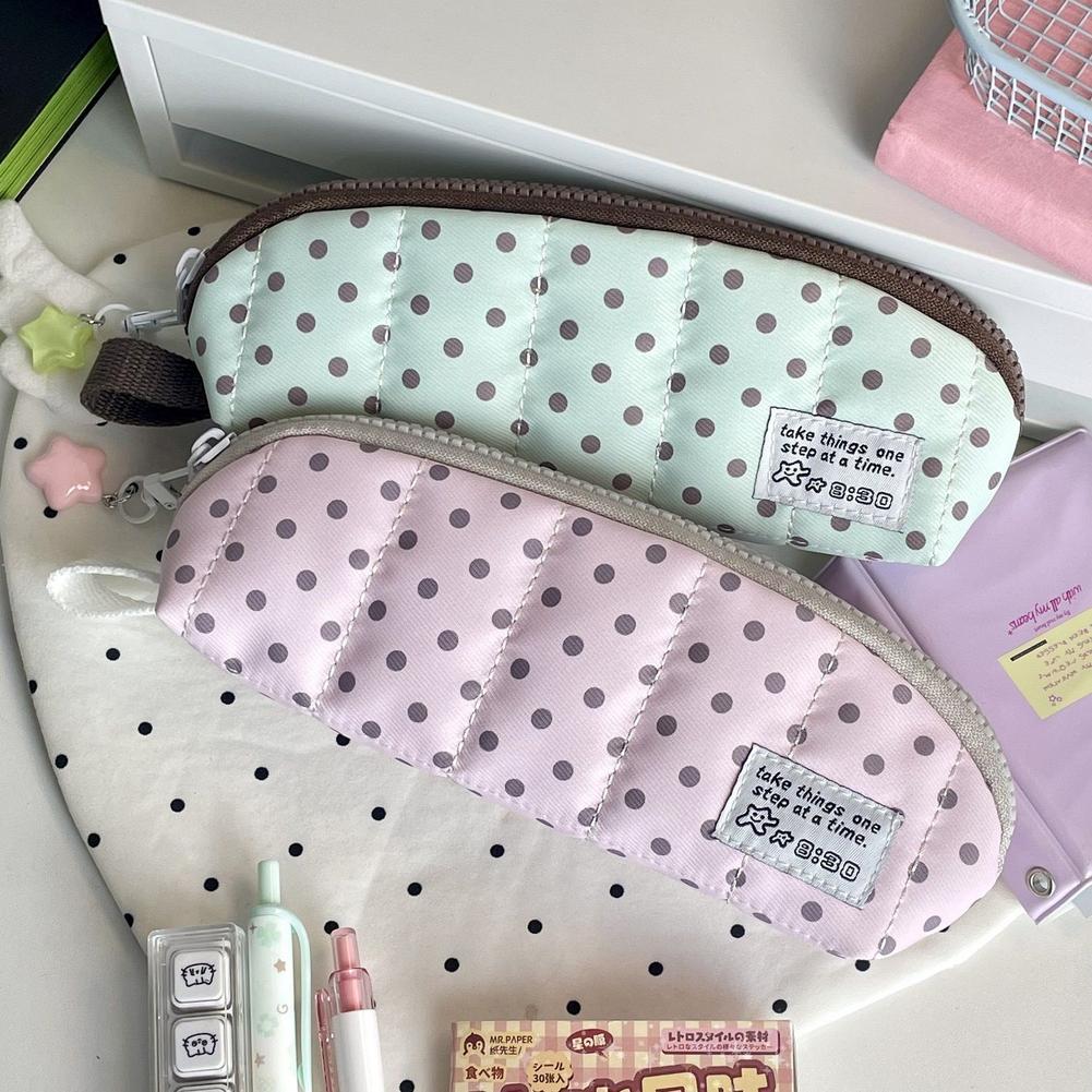Aesthetic Large Pencil Case Pouch - 미적 폴카 도트 연필 케이스 휴대용