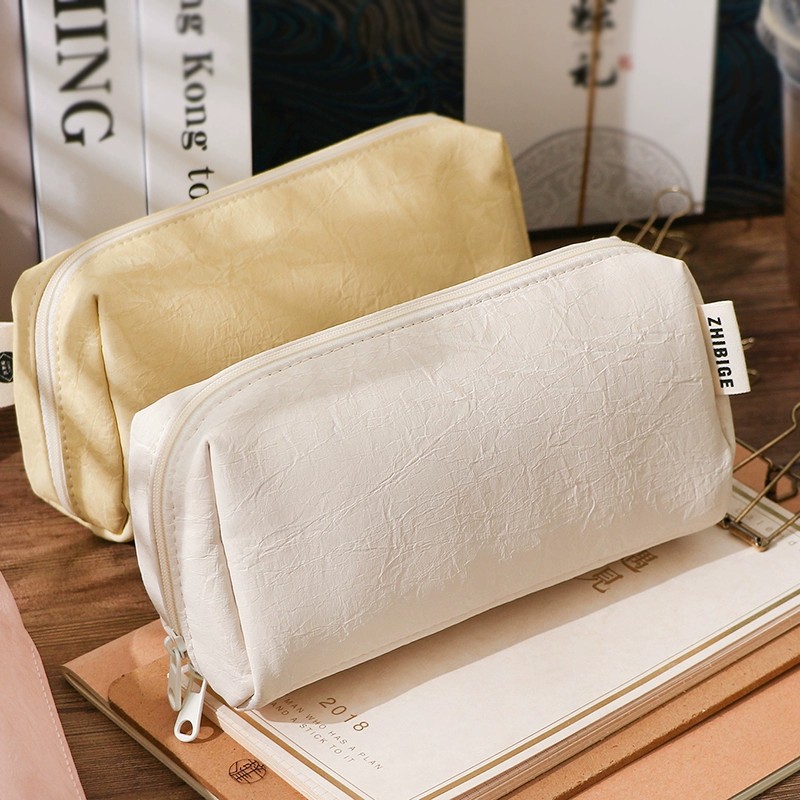 Aesthetic Large Pencil Case Pouch - 카와이 크림 가죽 연필 케이스 방수