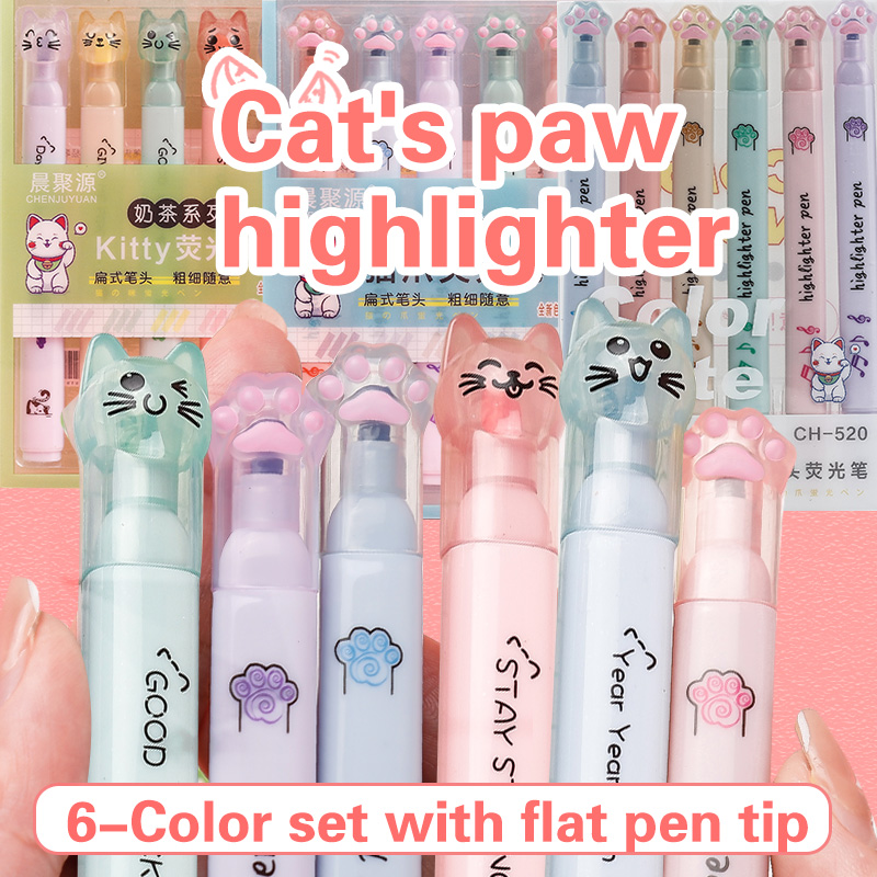 Pastel Highlighter Set Double Ended - 6 개/갑 Kawaii 고양이 발톱 파스텔