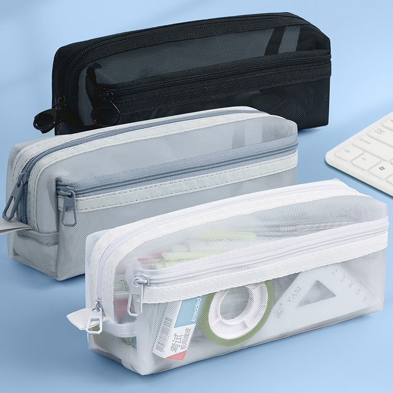 Clear Mesh Pencil Pouch For Exam - 더블 레이어 투명 메쉬 연필 케이스