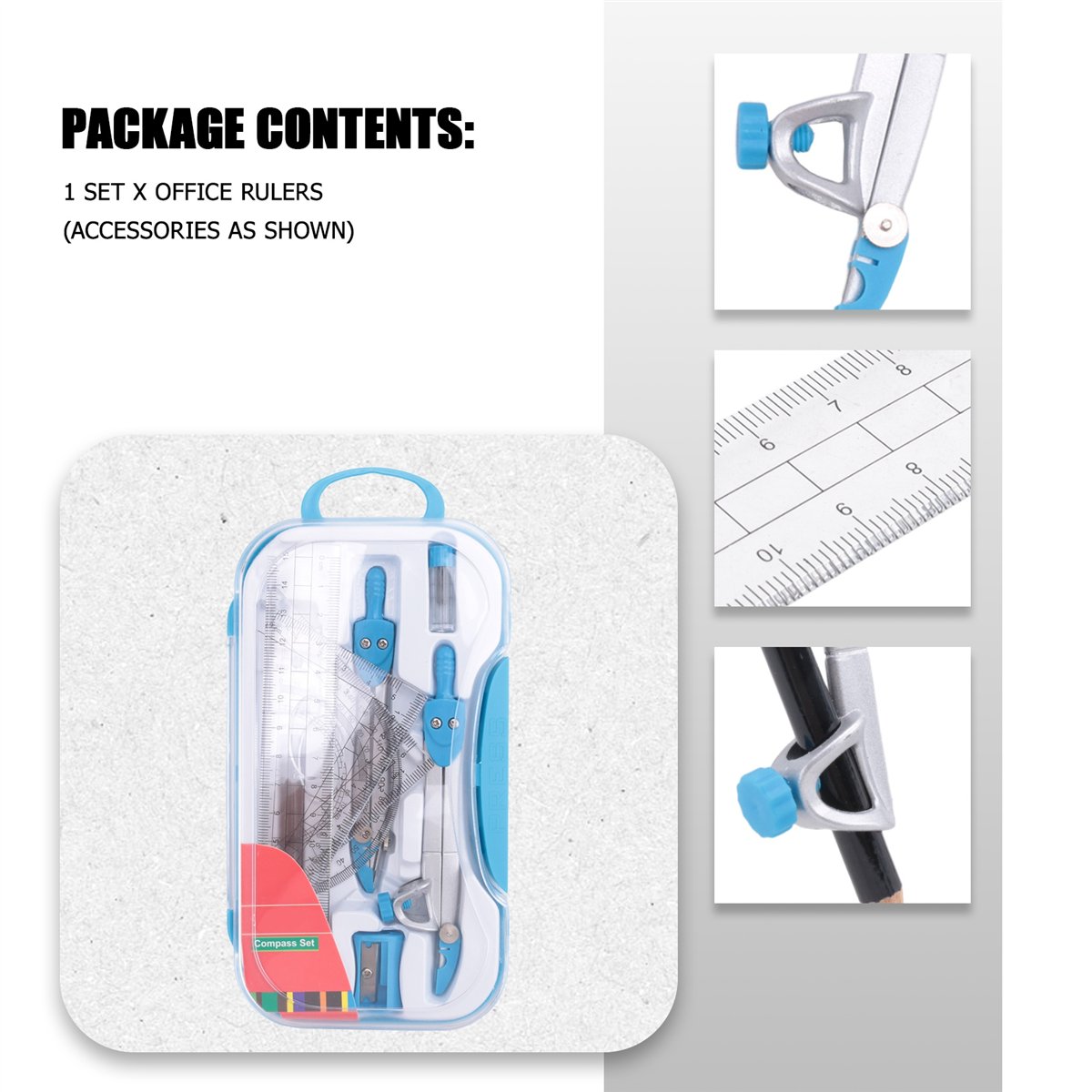 Math Geometry Set With Compass - MALL 기하학 컴퍼스 세트 10종 학생용