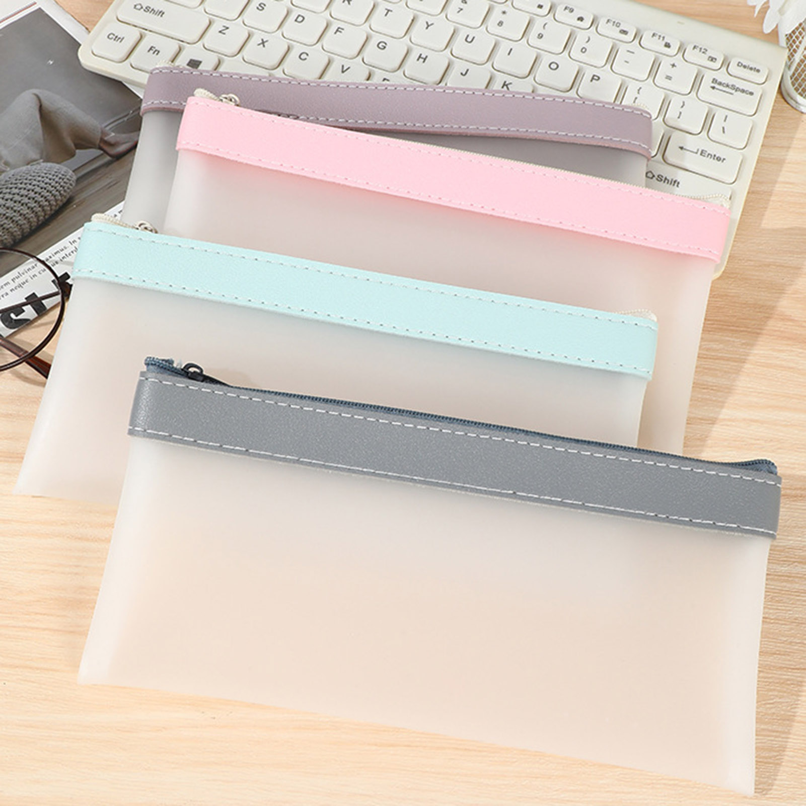 Aesthetic Large Pencil Case Pouch - 학생용 투명 프로스트 필통 파우치, 대용량,