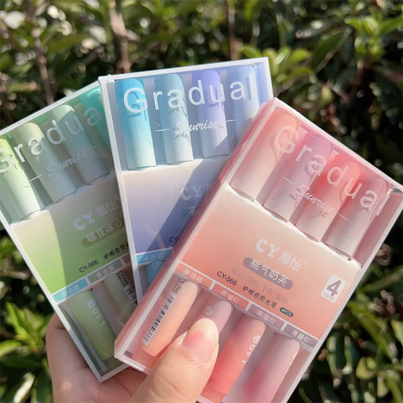 Pastel Highlighter Set Double Ended - 2025 4개입/팩 그라데이션 형광펜 귀여운 캔디