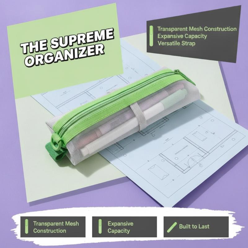 Clear Mesh Pencil Pouch For Exam - 투명 메쉬 필통, 이중 지퍼, 조절