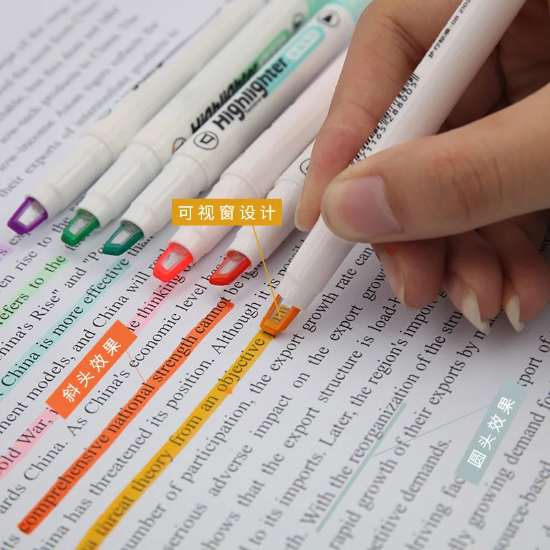 Pastel Highlighter Set Double Ended - 독특한 창 팁 하이라이터 펜, 더블