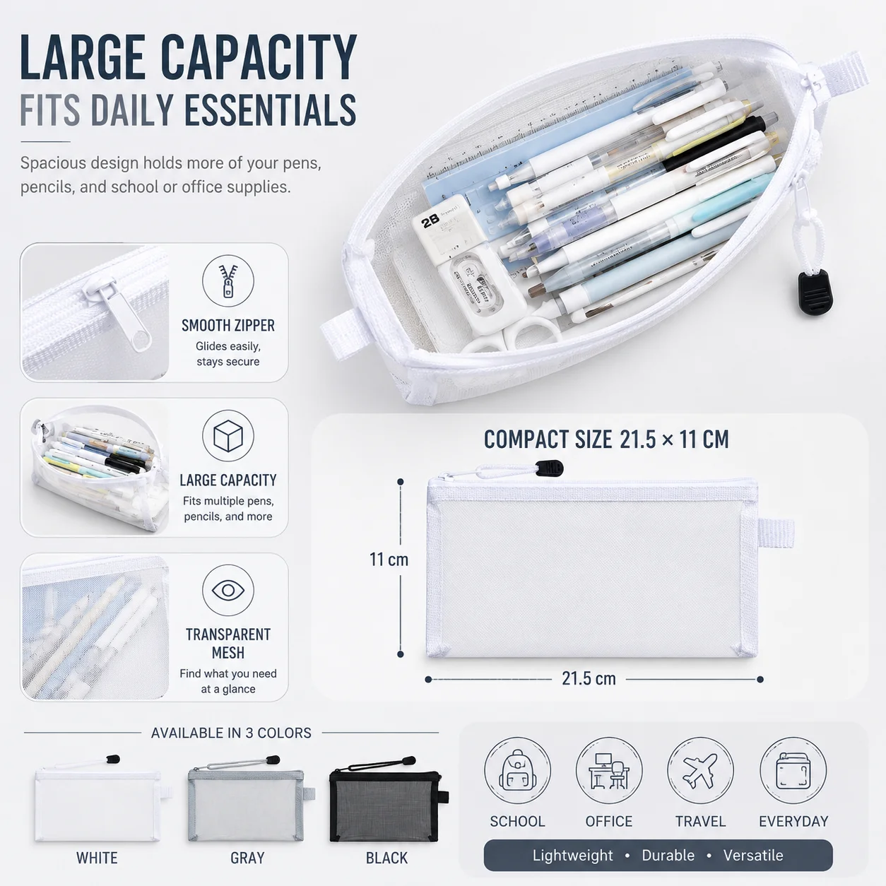 Clear Mesh Pencil Pouch For Exam - 투명 메쉬 펜 가방, 시험용 투명