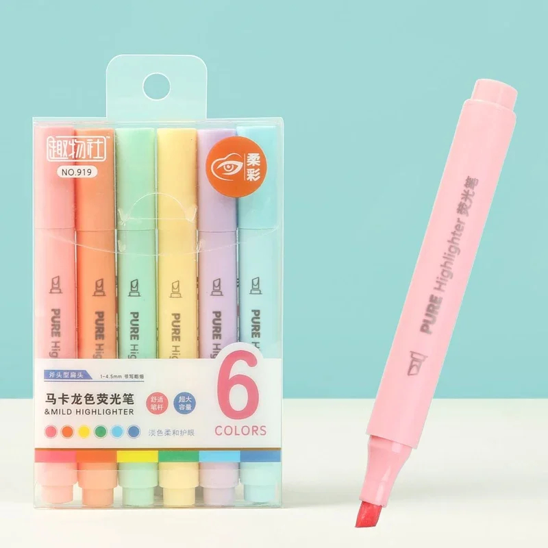 Pastel Highlighter Set Double Ended - 6 개/대 마카롱 컬러 파스텔 형광펜