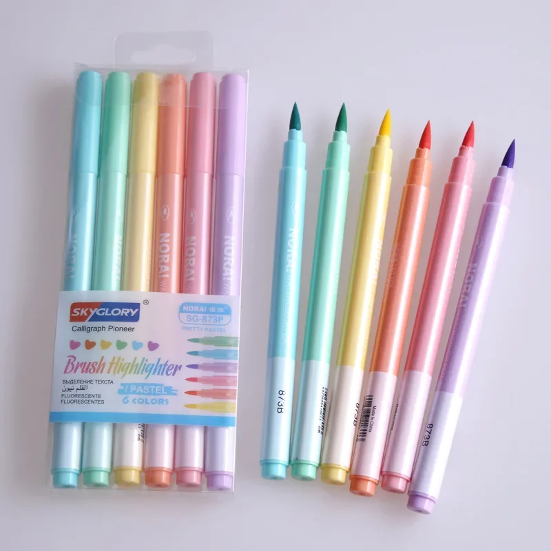 브러시 하이라이터 펜, 카와이 컬러 만화 마커, 파스텔 - Pastel Highlighter Set Double Ended 리뷰 및 가격