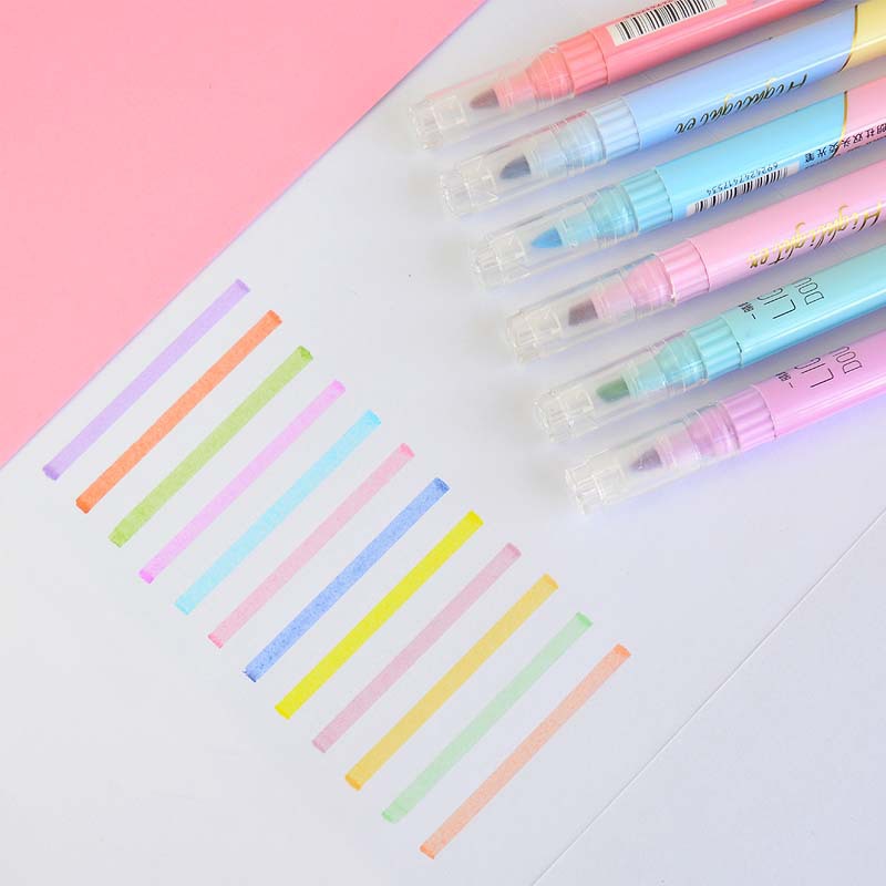 카와이 캔디 컬러 더블 팁 형광펜 펜 6 개, 만화 마 - Pastel Highlighter Set Double Ended 리뷰 및 가격