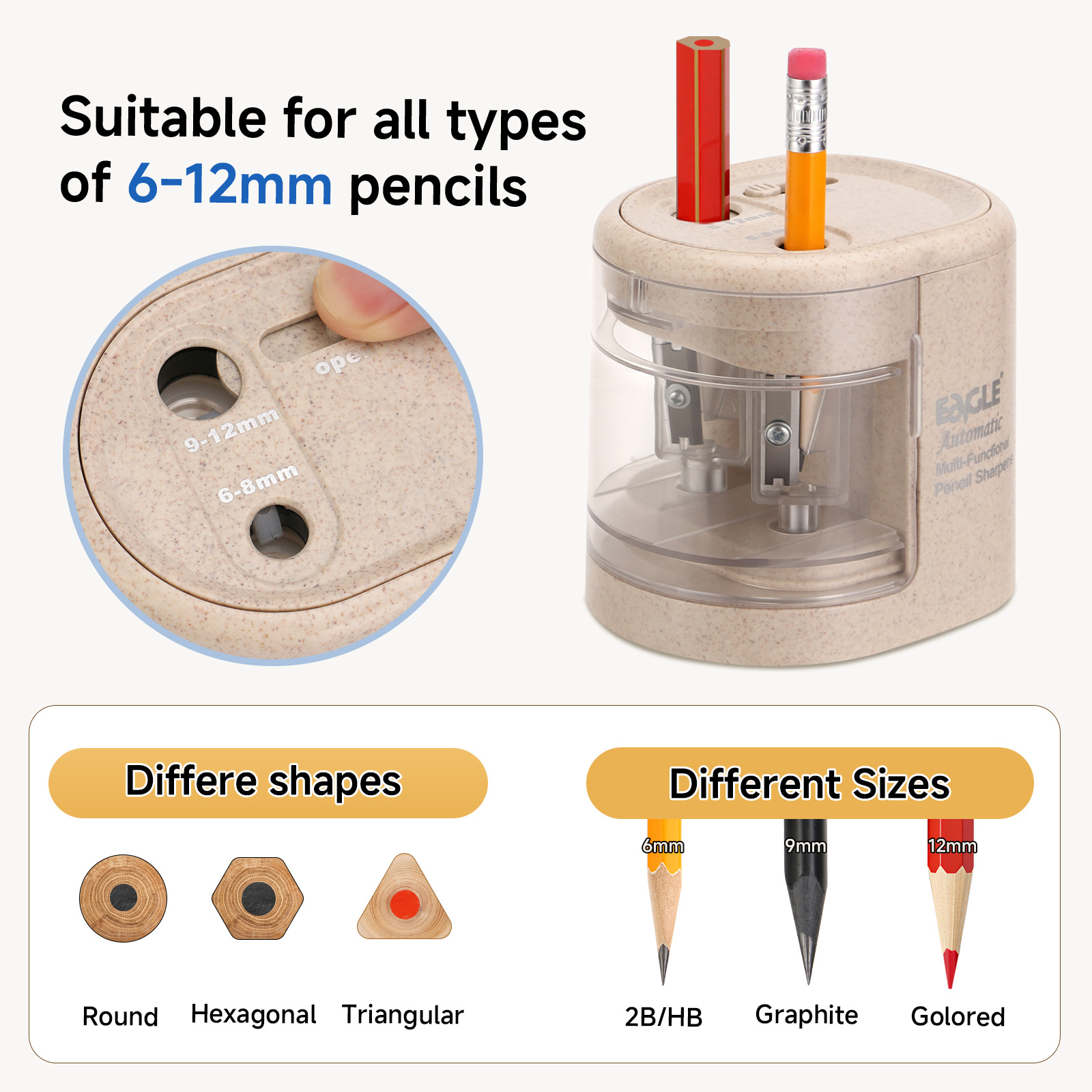 EAGLE 자동 전기 연필깎이, 6-12mm 모든 모양 - Electric Pencil Sharpener Usb 리뷰 및 가격