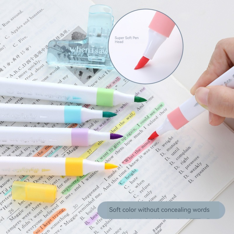 6 색 파스텔 컬러 형광펜 세트 브러시 형광 마커 형광 - Pastel Highlighter Set Double Ended 리뷰 및 가격