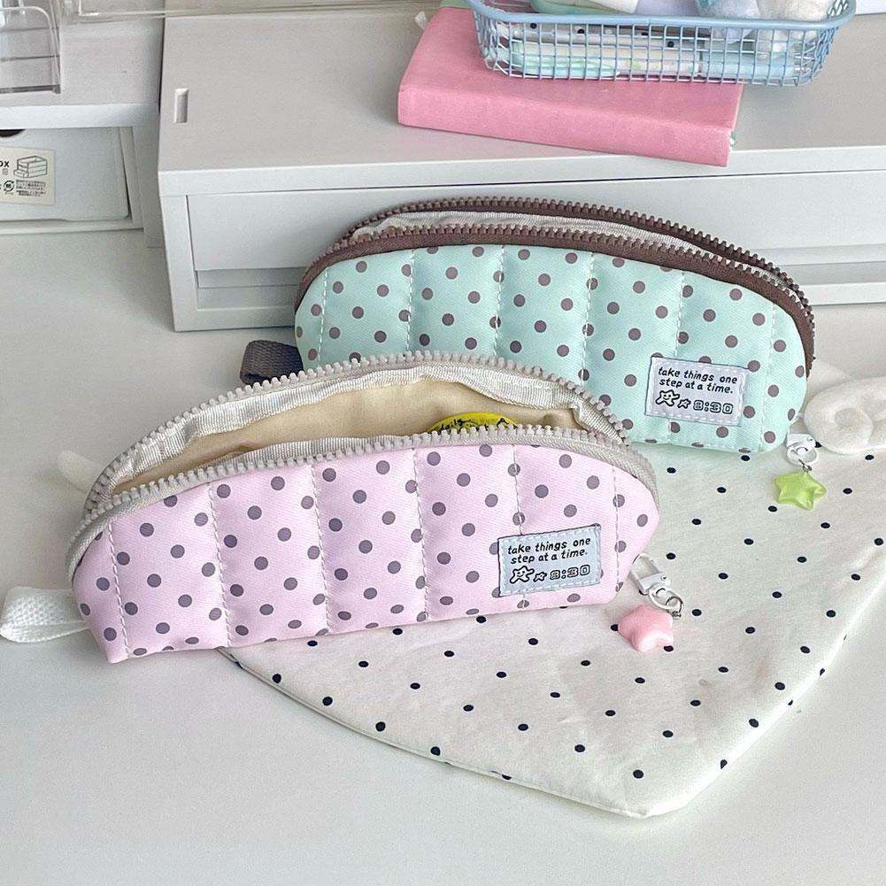 미적 폴카 도트 연필 케이스 휴대용 한국 스타일 연필  - Aesthetic Large Pencil Case Pouch 리뷰 및 가격