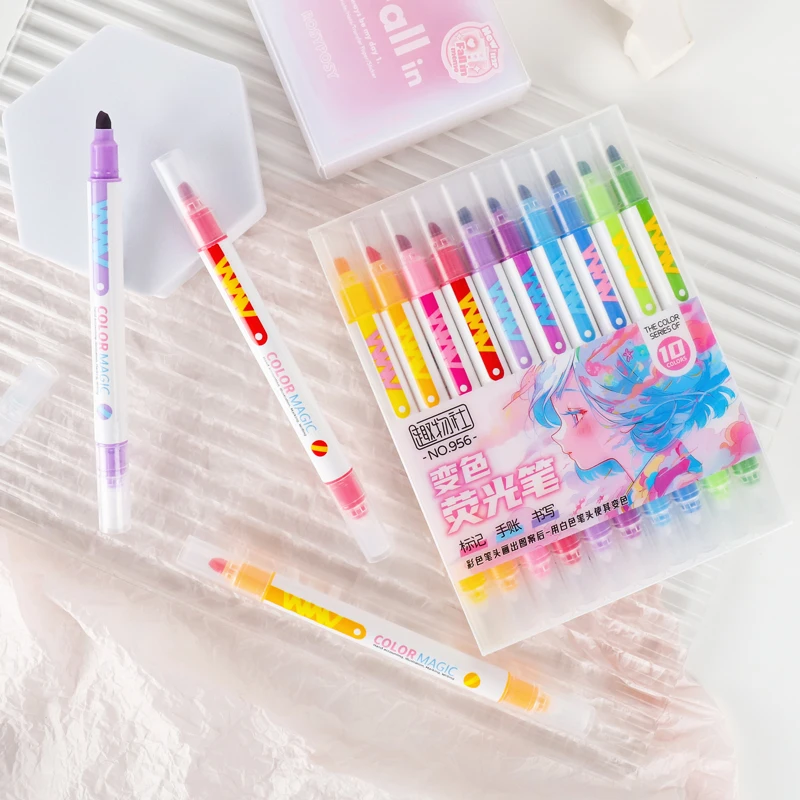 10pcs 양면 매직 컬러 변경 형광펜 세트 학생 일기 - Pastel Highlighter Set Double Ended 리뷰 및 가격