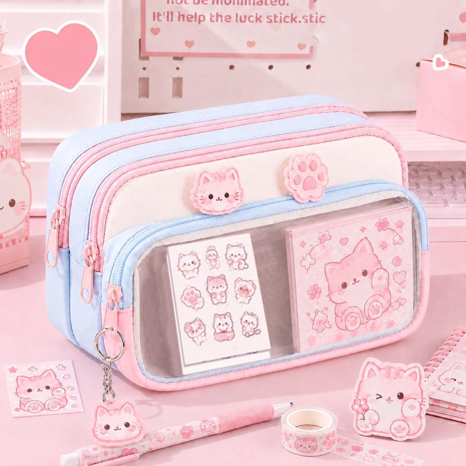 대용량 지퍼형 필통, 귀여운 고양이 디자인의 학용품 파 - Aesthetic Large Pencil Case Pouch 리뷰 및 가격