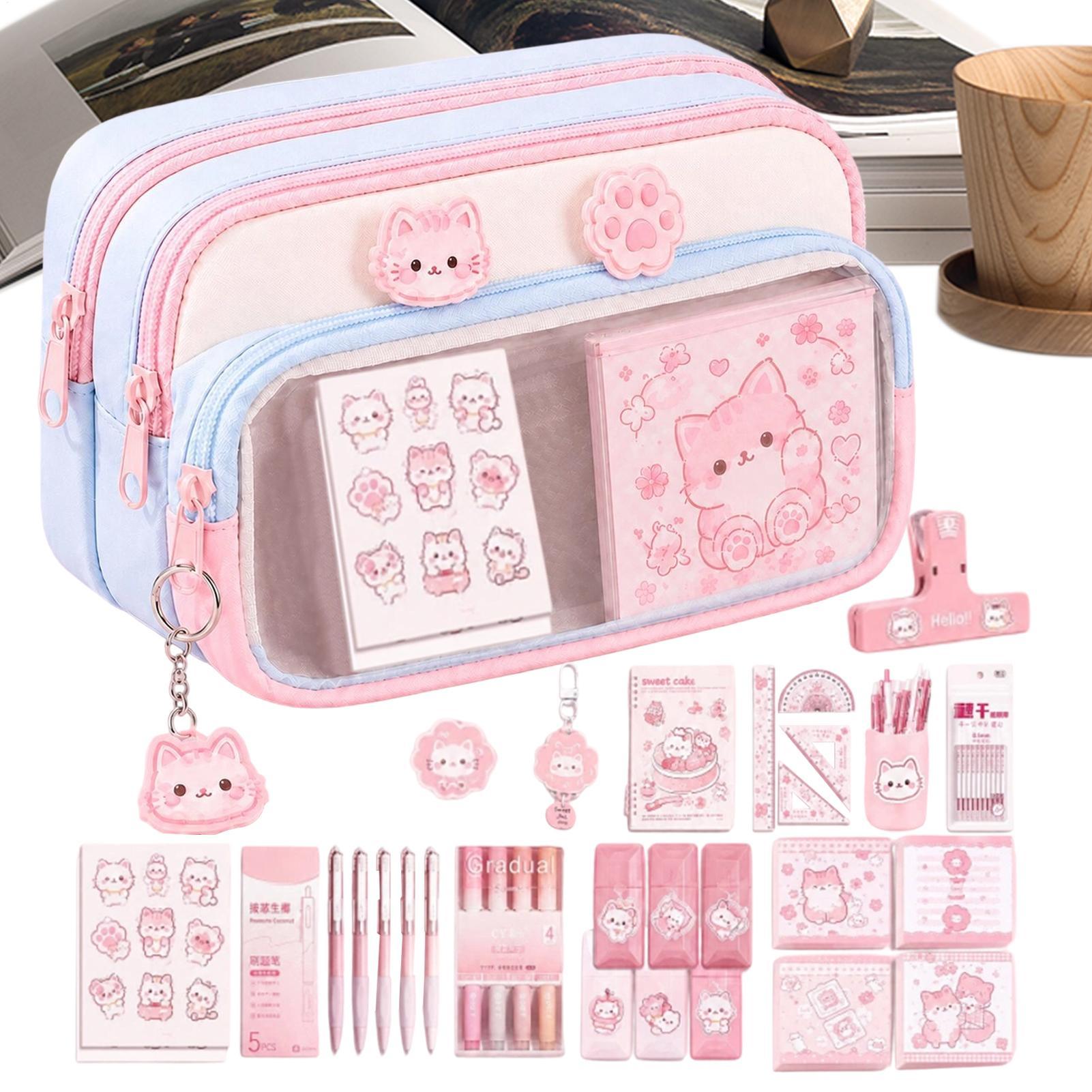 대용량 지퍼형 필통, 귀여운 고양이 디자인의 학용품 파 - Aesthetic Large Pencil Case Pouch 리뷰 및 가격