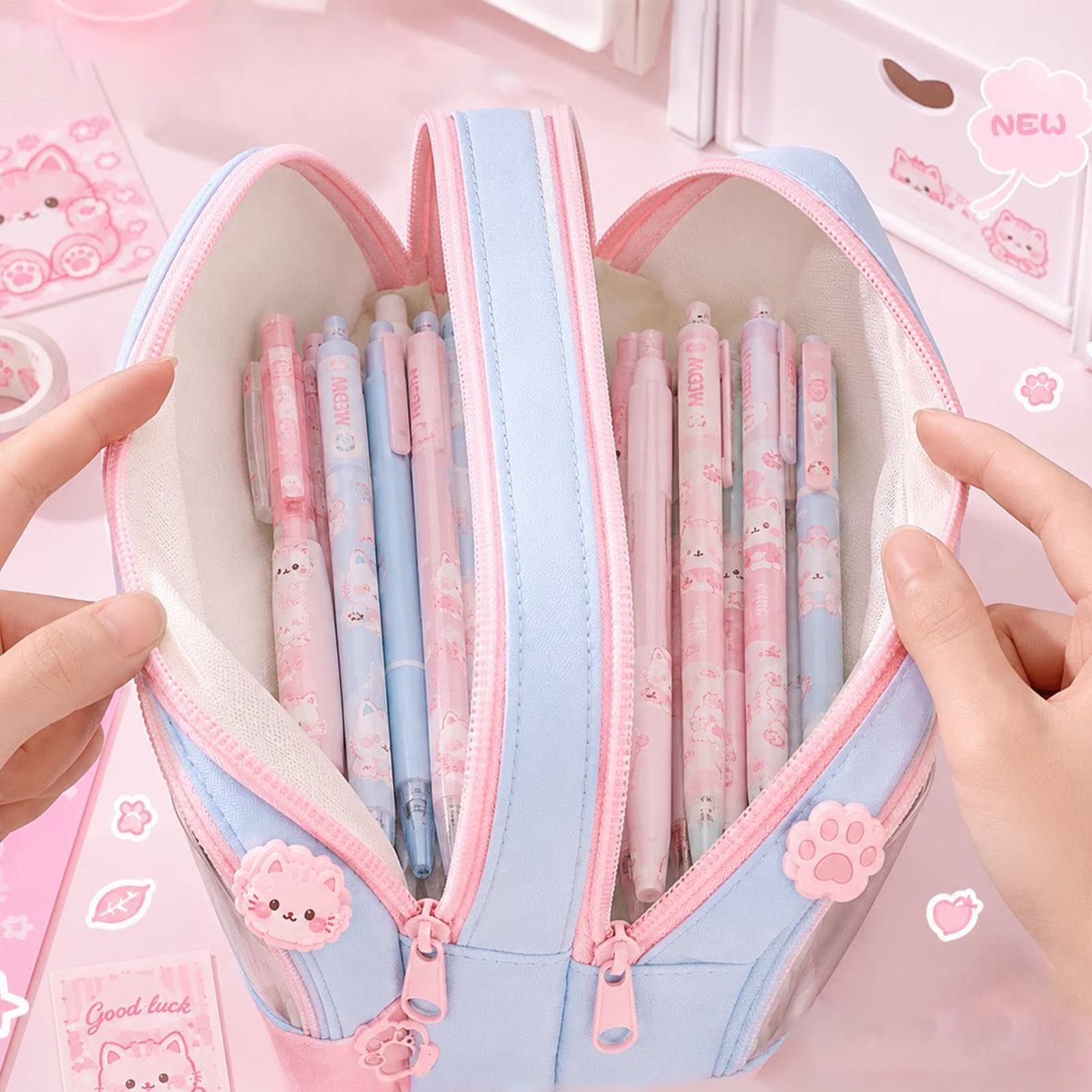 대용량 지퍼형 필통, 귀여운 고양이 디자인의 학용품 파 - Aesthetic Large Pencil Case Pouch 리뷰 및 가격