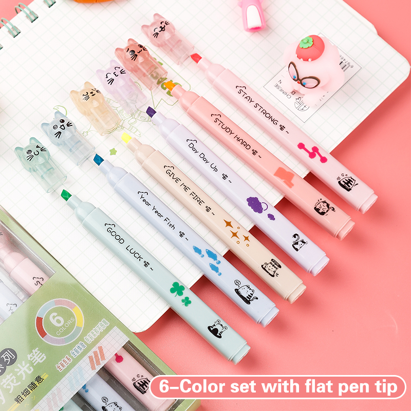 6 개/갑 Kawaii 고양이 발톱 파스텔 컬러 형광펜 - Pastel Highlighter Set Double Ended 리뷰 및 가격