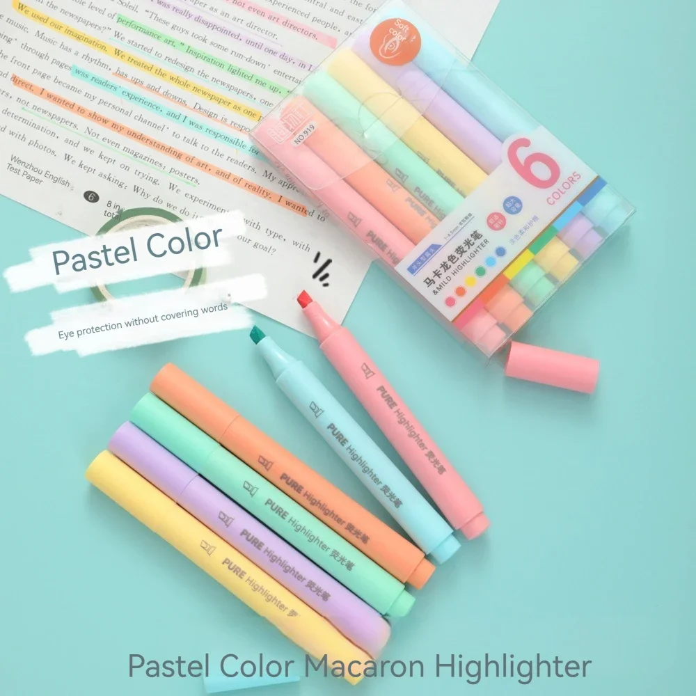 6PCS 파스텔 형광펜 - 마카롱 컬러 마커 세트, 학 - Pastel Highlighter Set Double Ended 리뷰 및 가격
