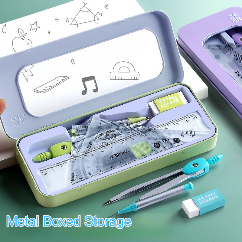 7 Pcs 수학 눈금자 세트 금속 상자와 학생 기하학  - Math Geometry Set With Compass 리뷰 및 가격