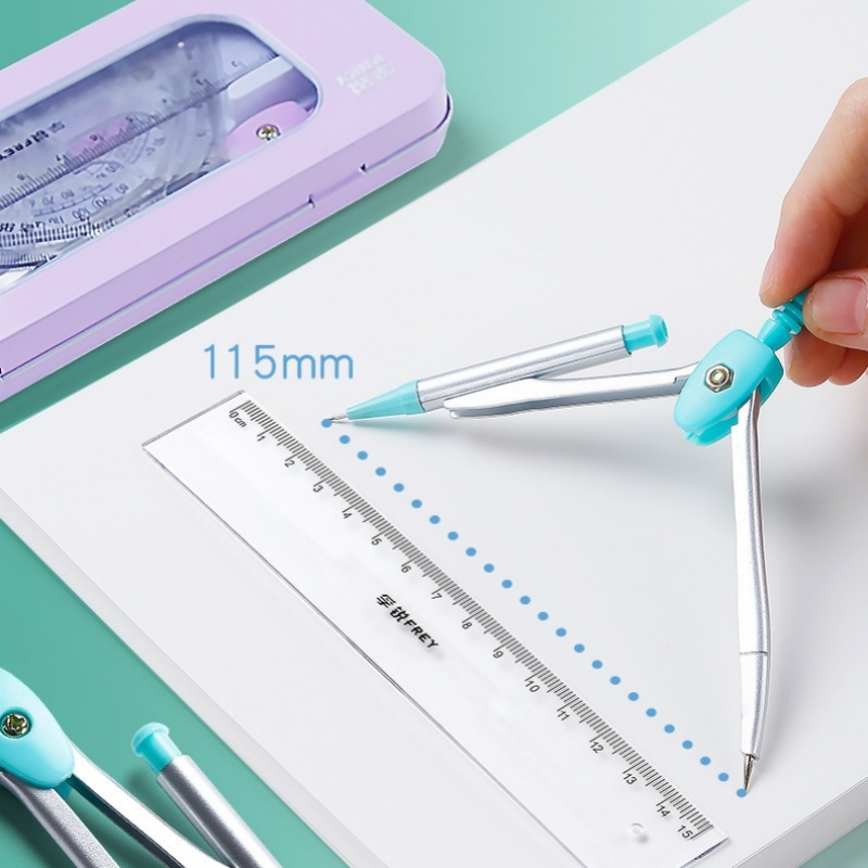 7 Pcs 수학 눈금자 세트 금속 상자와 학생 기하학  - Math Geometry Set With Compass 리뷰 및 가격