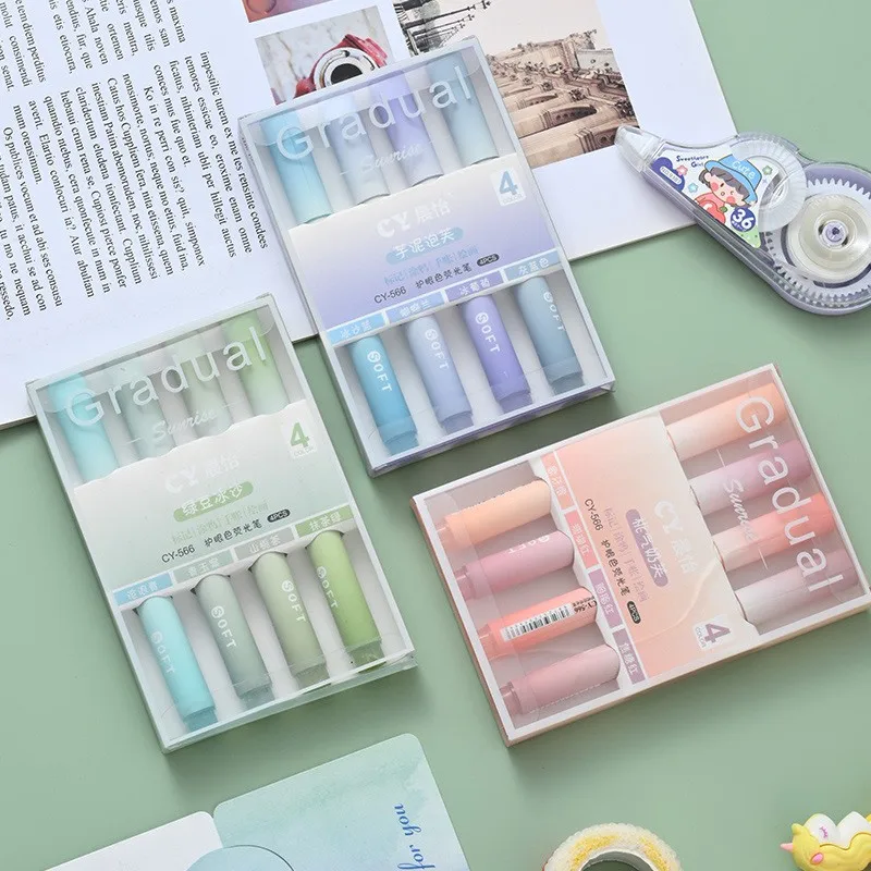 2025 4개입/팩 그라데이션 형광펜 귀여운 캔디 컬러 - Pastel Highlighter Set Double Ended 리뷰 및 가격