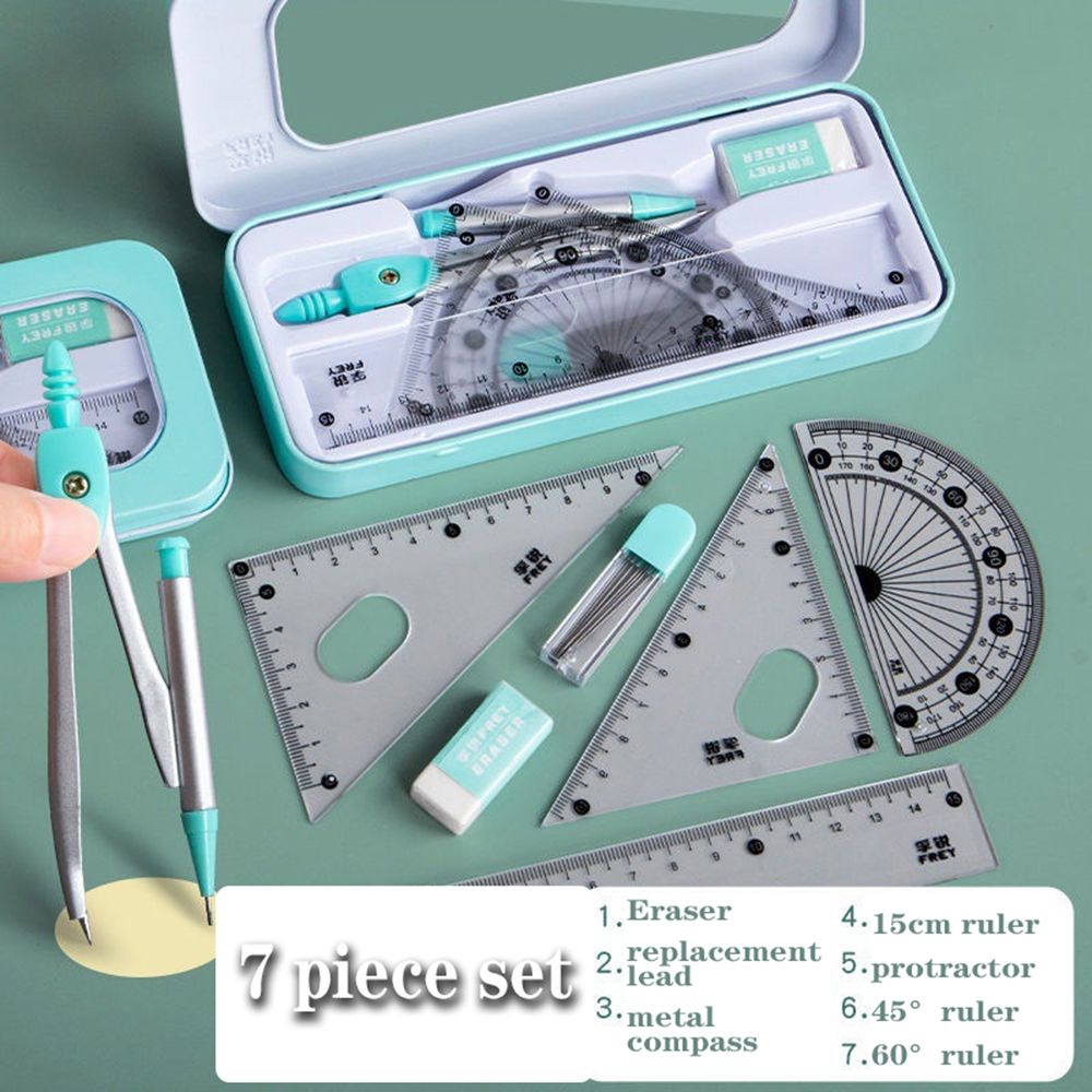 7 개/대 눈금자 나침반 연필 세트 기하학 각도기 수학 - Math Geometry Set With Compass 리뷰 및 가격