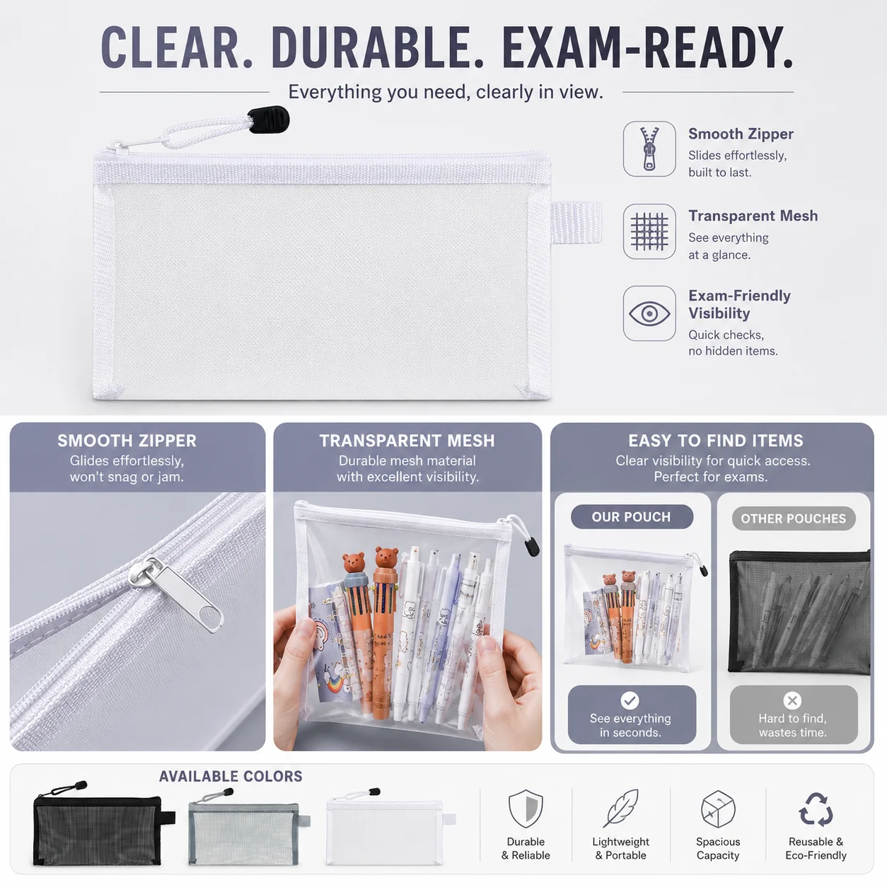 투명 메쉬 펜 가방, 시험용 투명 필통, 학교 사무용품 - Clear Mesh Pencil Pouch For Exam 리뷰 및 가격