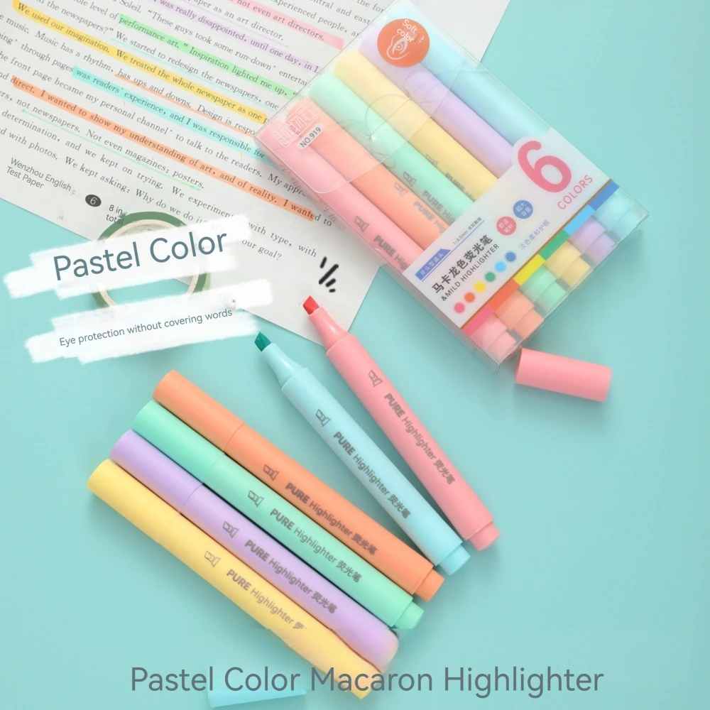 6 개/대 파스텔 컬러 마카롱 형광펜 마커 펜 형광펜  - Pastel Highlighter Set Double Ended 리뷰 및 가격
